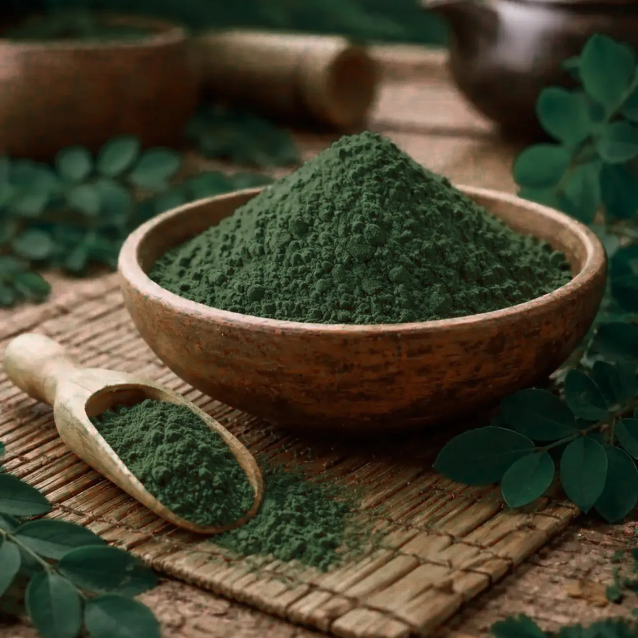 Bowl of pure moringa powder